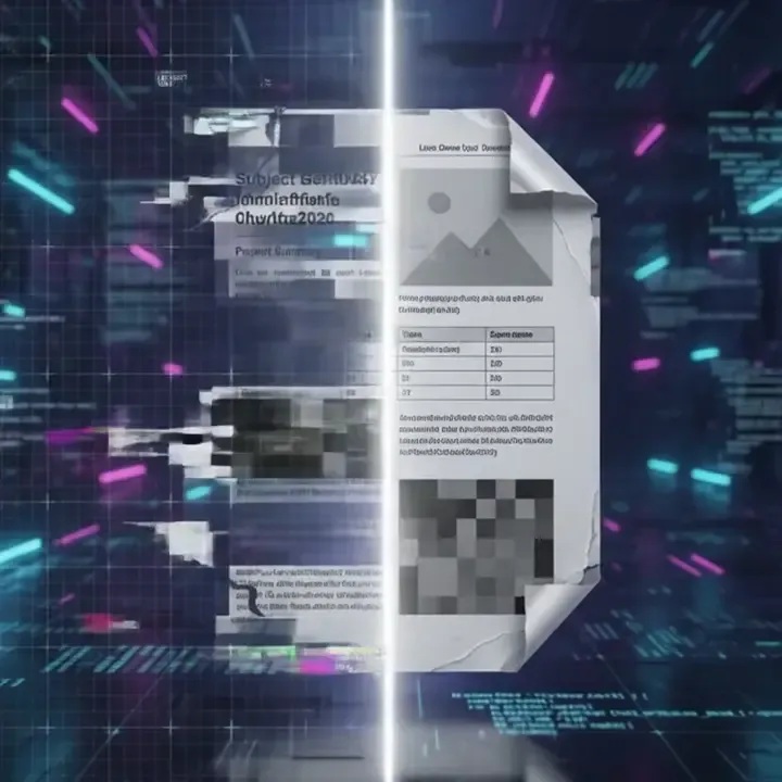 Corrupted file repair preview showing damaged document restored to readable result