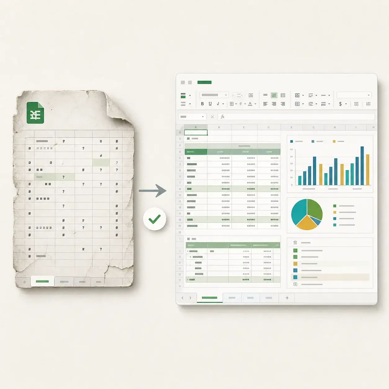 See how Fixo repairs a corrupted Excel workbook online and prepares worksheets, formulas, and charts for preview.