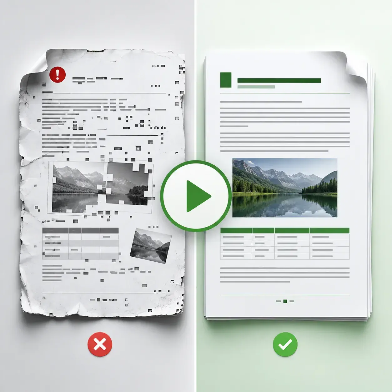 See how Fixo repairs a corrupted Word document online and prepares readable text, tables, images, and layout for preview.